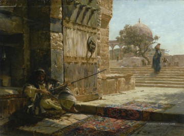 SENTINELLE à l’entrée du TEMPLE Mont Jérusalem orientaliste Gustav Bauernfeind Peinture à l'huile